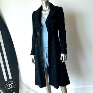 Boucle black sequin, fully lined vintage style lightweight long jacket